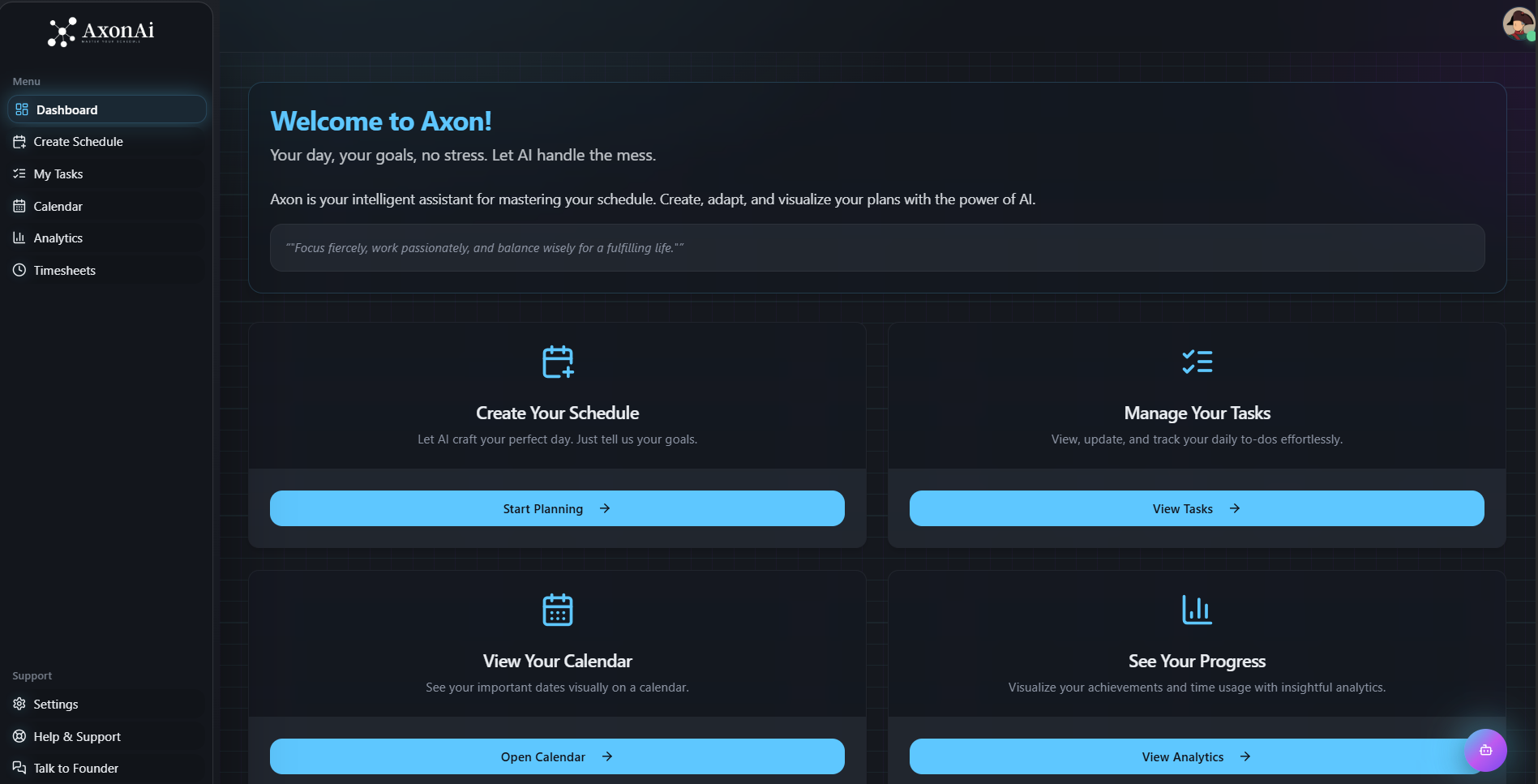 AxonAI Dashboard - AI-powered productivity workspace